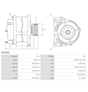 Alternateur 12V 00A Mitsubishi UD101045A A005TZ1191