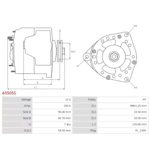 Alternateur 12V 150A Mitsubishi UD101051A A002TX4191