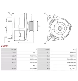 Alternateur 12V 120A Mitsubishi UD101058A A002TJ1981