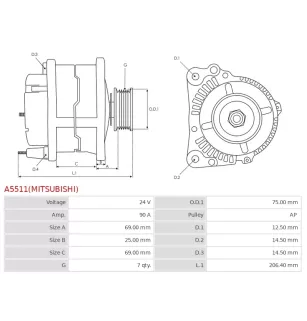 Alternateur 24V 90A Mitsubishi UD100953 8981274990
