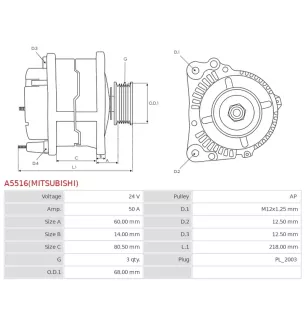 Alternateur 24V 50A Mitsubishi UD100944 A004T40399