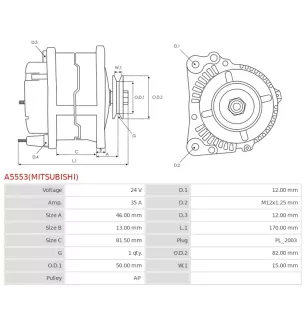 Alternateur 24V 35A Mitsubishi UD101861 32A6806800