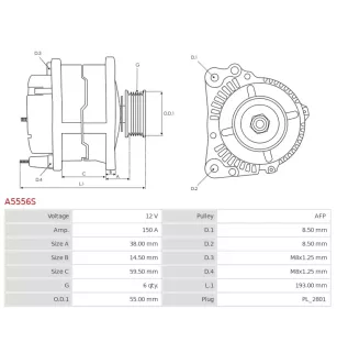 Alternateur 12V 150A Mitsubishi UD101050A A002TE0181ZE
