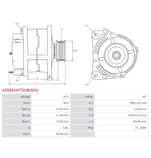 Alternateur 24V 90A Mitsubishi UD100913 8982516351