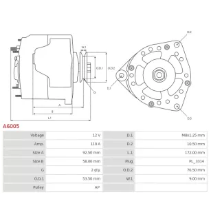 Alternateur 12V 110Amp DENSO 100211-9940, 101211-7011, TOYOTA 27060-17180, 27060-73020, CASCO CAL40451AS