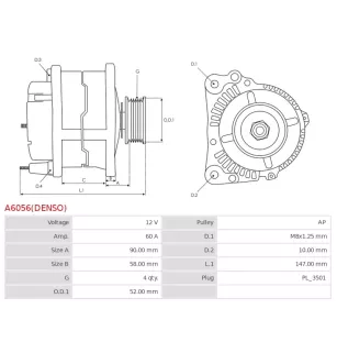 Alternateur 12V 60A Denso 27060-87607 27060-87607-000