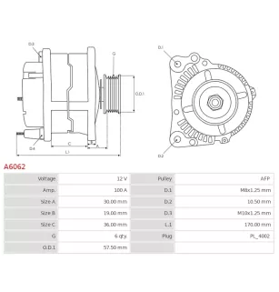 Alternateur 12V 100A Denso A6062 UD11468A