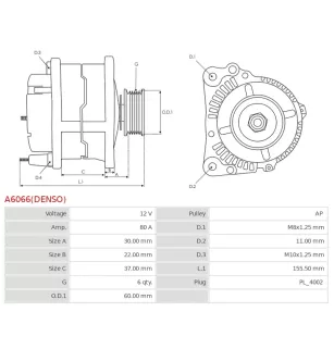 Alternateur 12V 80Amp DENSO 104210-9240, DAN1020, TOYOTA 27060-0Q060, AINDE AI-90122, ALANKO 10443610