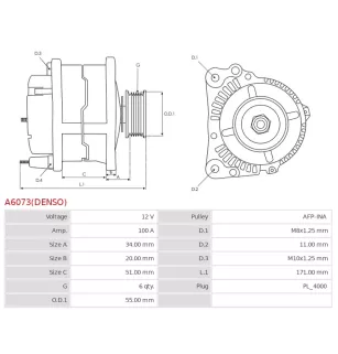 Alternateur 12V 100A Toyota 104210-5350 104210-5351