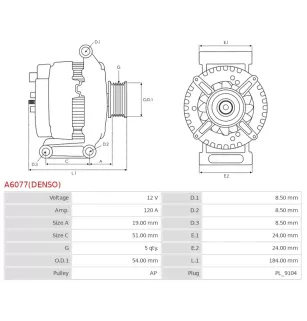 Alternateur 12V 120A Bosch 0986083280 1986A01358