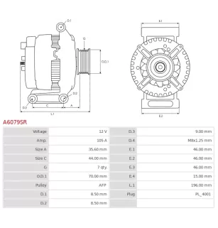 Alternateur 12V 105A Bosch 0986082050 114208