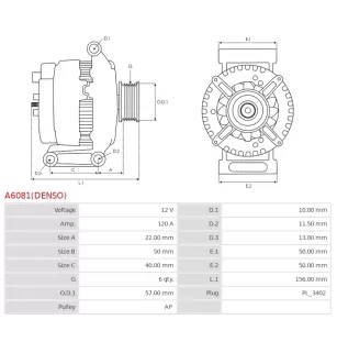 Alternateur 12V 120Amp DELCO DRA0924, DENSO 104210-4650, 104210-4651, DAN990, LAND ROVER YLE500290