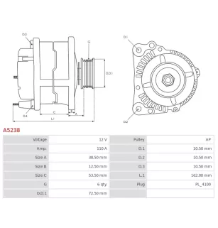 Alternateur 12V 110A Mitsubishi UD11204A A3TG2292