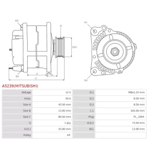 Alternateur 12V 50A Mitsubishi UD14731 UD19988
