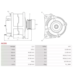 Alternateur 12V 145A Denso UD11526A 04801311AD