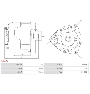 Alternateur 12V 105Amp DENSO 102211-1760, 102211-1770, 102211-9020