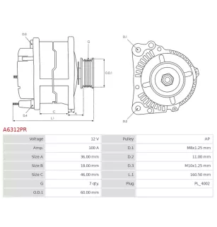 Alternateur 12V 100A Toyota DRA0659 021080-2040