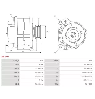 Alternateur 12V 100A Toyota UD11464A 104210-2080