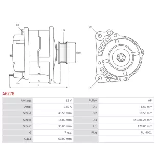 Alternateur 12V 130A Denso UD11470A 104210-2640