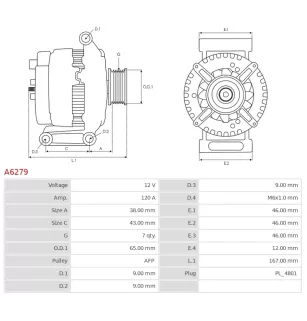 Alternateur 12V 120A Denso A6279 UD11471A