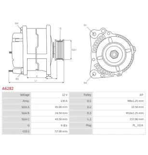 Alternateur 12V 130A Denso UD11475A DRA0774