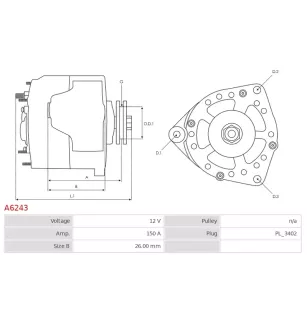 Alternateur 12V 150Amp AS-PL UD11377A, DELCO 12962, DENSO 104210-1270, 104210-1980, 104210-5860, FORD 9W7T-10300-AA