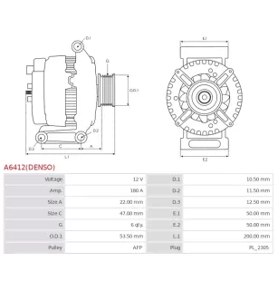 Alternateur 12V 180A Denso UD804951 DRA1577