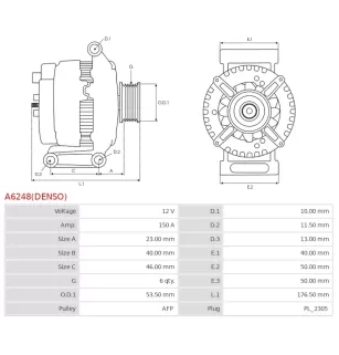 Alternateur 12V 150A Denso UD804947 116007