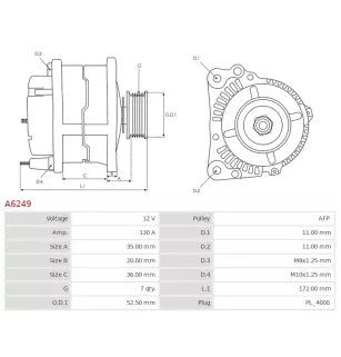 Alternateur 12V 130A Prestolite UD11385A 104210-2850