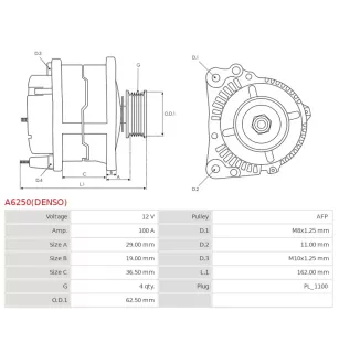 Alternateur 12V 100A Denso UD804941 DRA1094