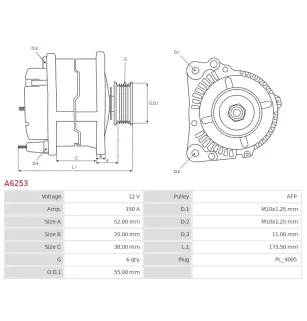 Alternateur 12V 150A Bosch A6253 UD11393A