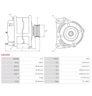 Alternateur 12V 180A Bosch UD14188A 0986UR6350