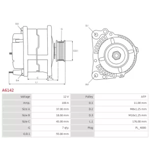 Alternateur 12V 100A Denso A6142 UD01139A
