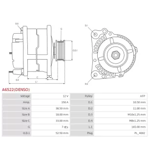 Alternateur 12V 150A Denso UD810256 116469