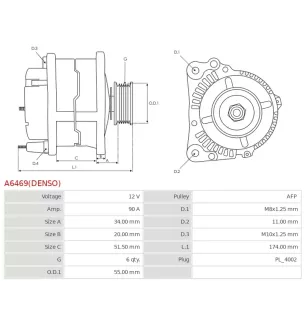 Alternateur 12V 90A Denso UD804926 DRA1288