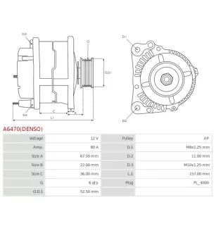 Alternateur 12V 80A Denso UD804925 DRA1136