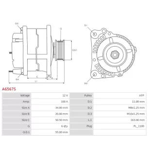 Alternateur 12V 100A Toyota UD15391A DA2464