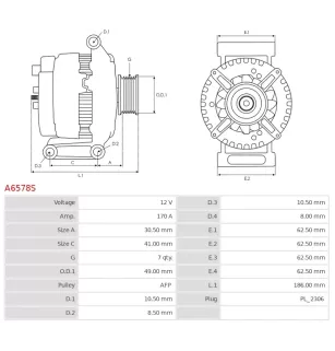 Alternateur 12V 170Amp AS-PL UD15403A, BMW 12317626153, 12317626155, 7626153, 7626155, BOSCH 0986UR6232, DELCO 11169
