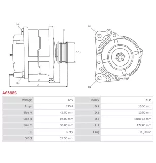 Alternateur 12V 215Amp AS-PL UD15417A, DELCO 23040, DENSO 104210-6920, 104210-6921, FORD FL3T-10300-FA, FL3Z-10346-B