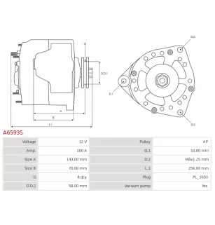 Alternateur 12V 100A Cargo A6593S UD15491A