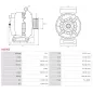 Alternateur 12V 100Amp AS-PL UD20716A, DENSO 104210-5100, TOYOTA 27060-0S030, CASCO CAL40583AS, DIXIE A-80348