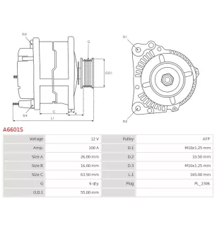 Alternateur 12V 100A Toyota UD20714A 104211-3650