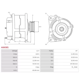 Alternateur 12V 120A Elstock UD16880A 56027221
