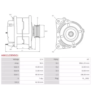 Alternateur 12V 90A Denso UD810264 021080-1230