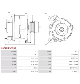 Alternateur 12V 100A Denso UD808803 DRA1812