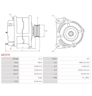 Alternateur 12V 100A Toyota UD21173A 27060-47130