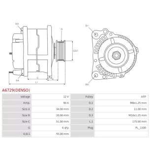 Alternateur 12V 90A Magneti Marelli UD810064 DRA1446