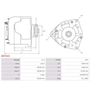 Alternateur 12V 125Amp AS-PL UD100767A, DENSO 104211-4410, TOYOTA 27060-F2050