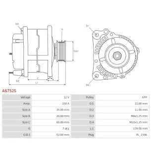 Alternateur 12V 150A Toyota UD101012A 104210-9100