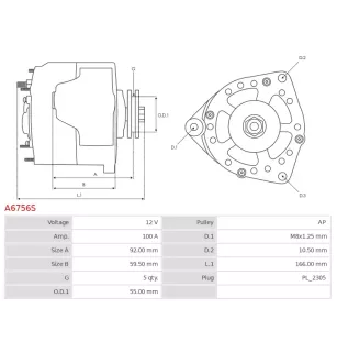 Alternateur 12V 100A Denso UD18536A DRA1382
